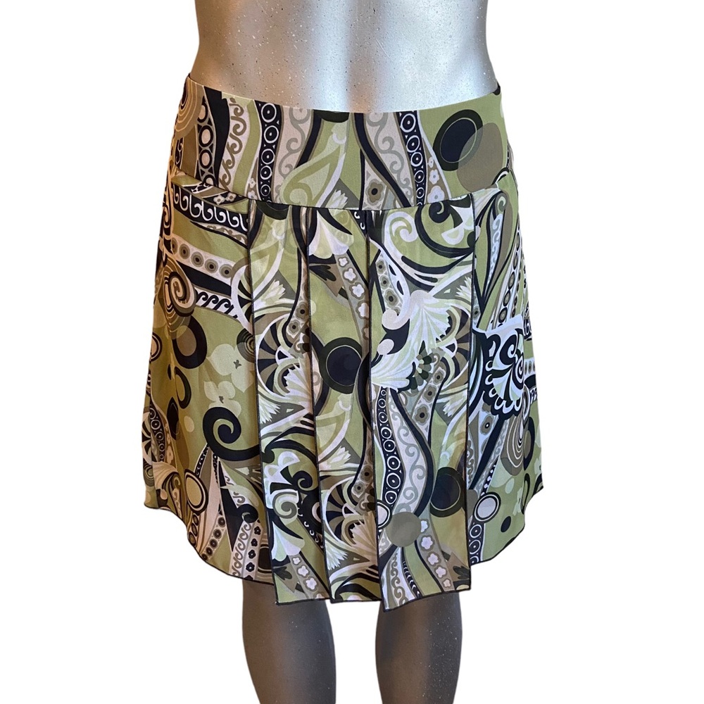 Y2K Paisley Skirt Pleated Front Knee Length Lined Coastal Sz 9/10 Farm Rio Boho